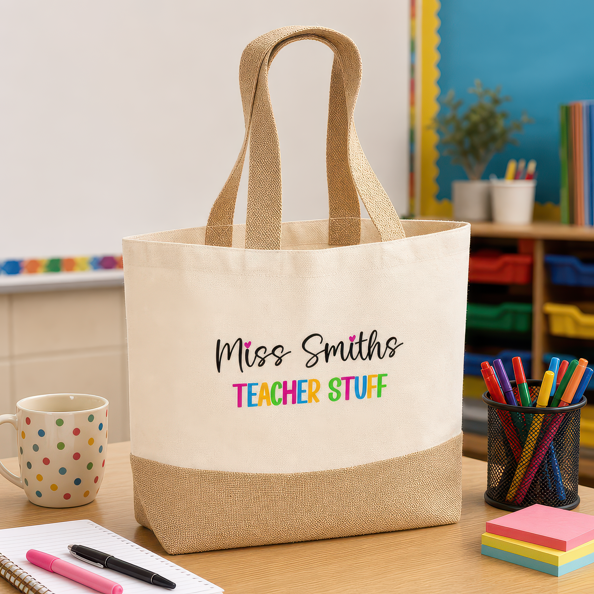 Personalised Bright Jute Tote Bag with Name - alternative view