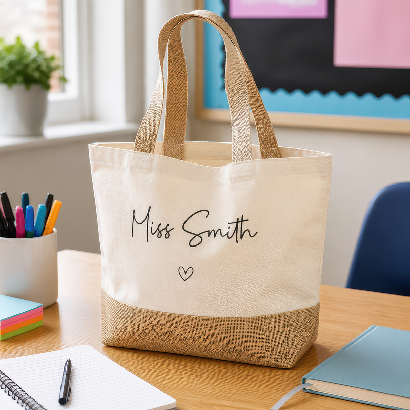 Personalised and Heart Jute Tote Bag with Name - alternative view