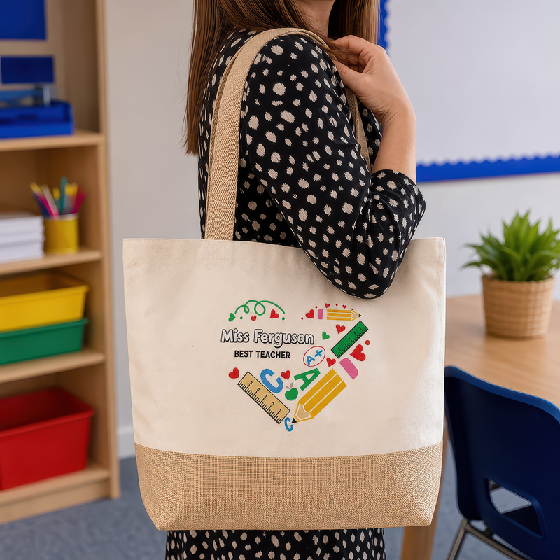 Personalised Stationery Heart Hessian Base Jute Tote Bag with Name - alternative view