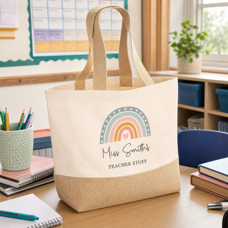 Personalised Boho Rainbow with Jute Tote Bag with Name - alternative view