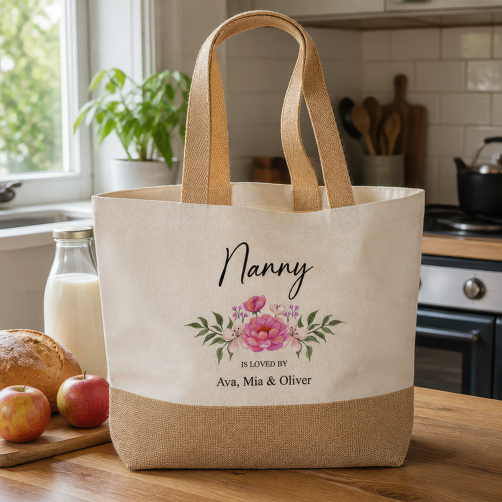Personalised Jute Bag Shopping Tote for Nanny