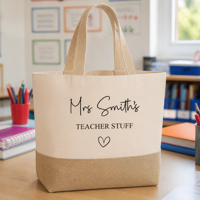 Personalised Teacher Stuff Jute Bag with Name