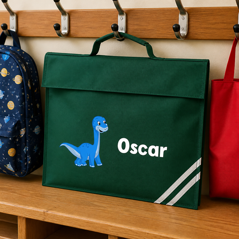 Personalised Dinosaur School Book Bag with Name - Green