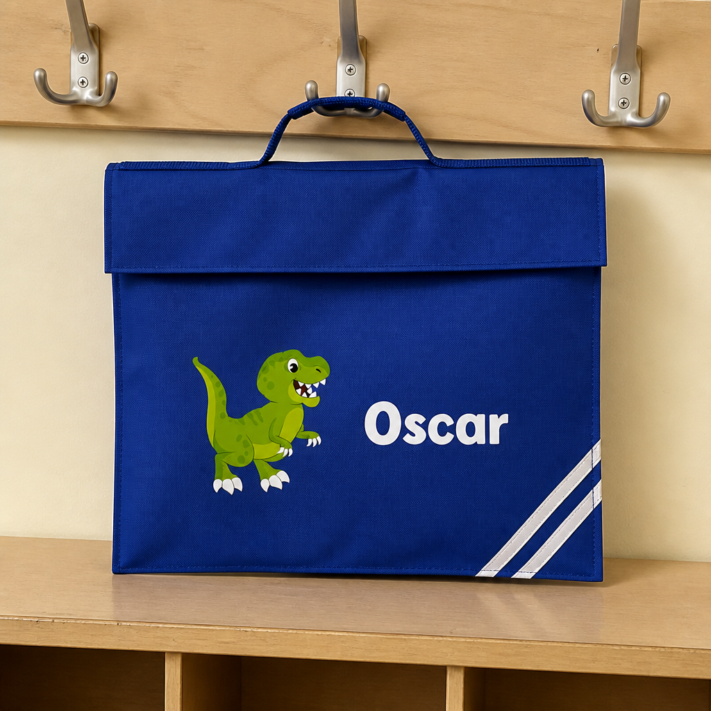 Personalised Dinosaur School Book Bag with Name - Blue