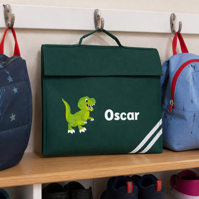 Personalised Cartoon Dinosaur School Book Bag with Name - Green