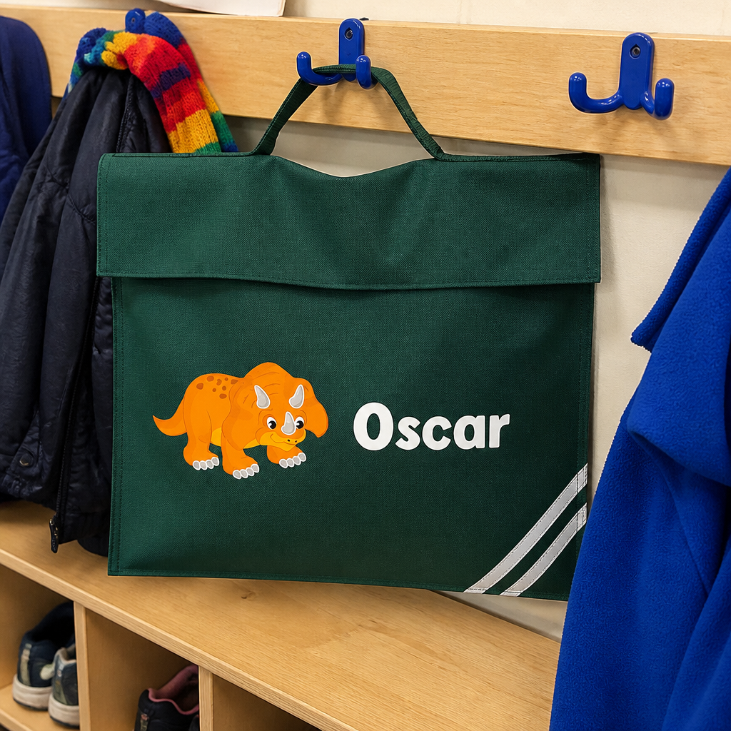 Personalised Triceratops Dinosaur School Book Bag with Name - Green
