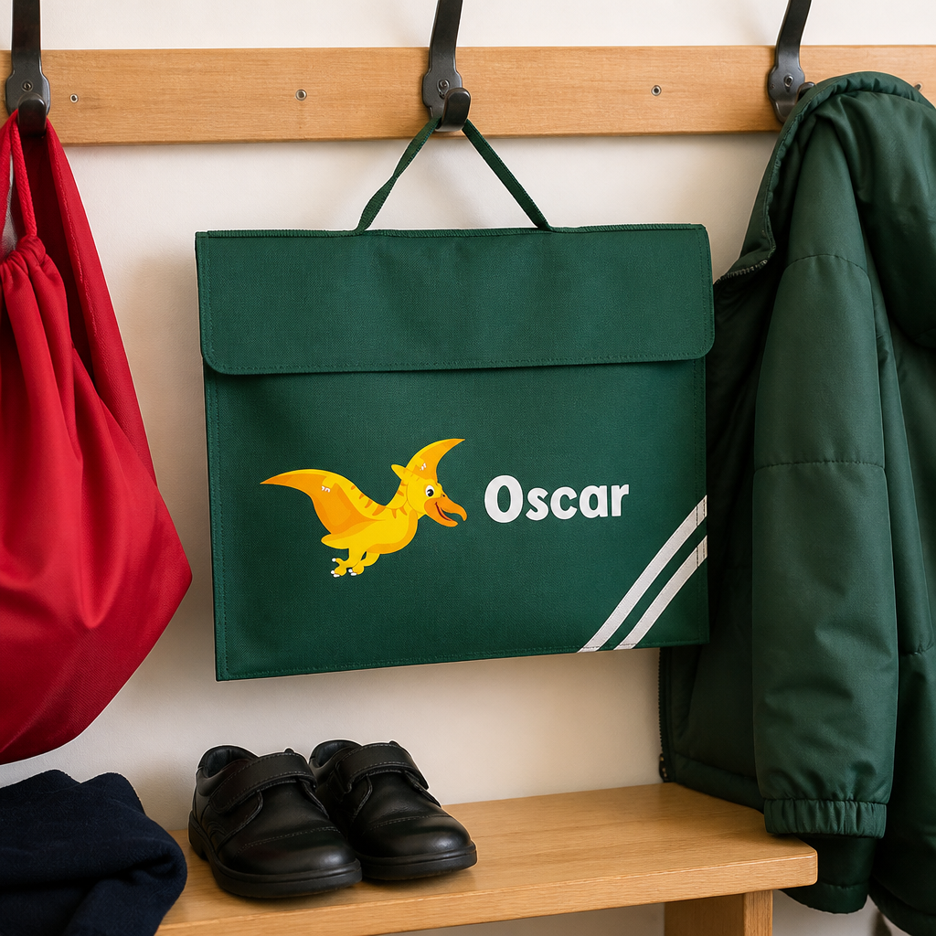 Personalised Flying Dinosaur School Book Bag with Name - Green