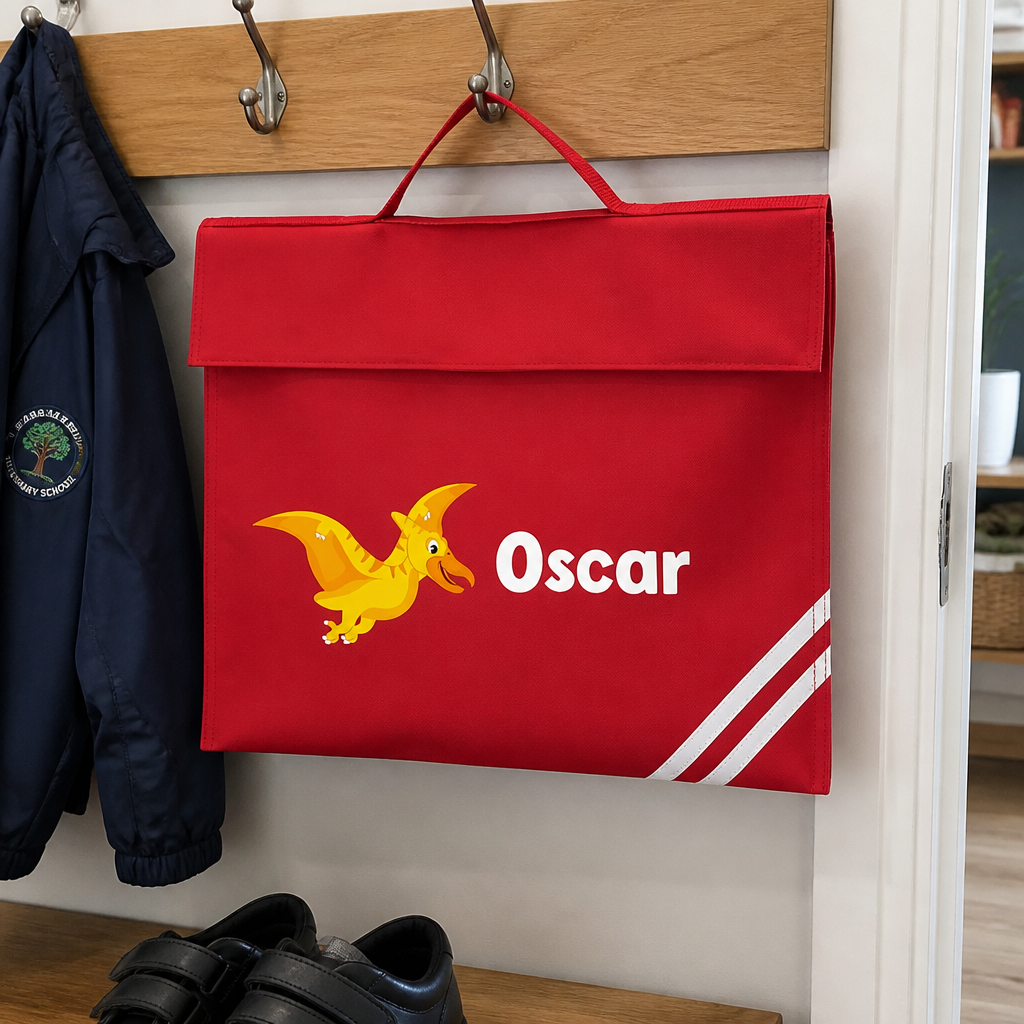 Personalised Yellow Flying Dinosaur School Book Bag with Name