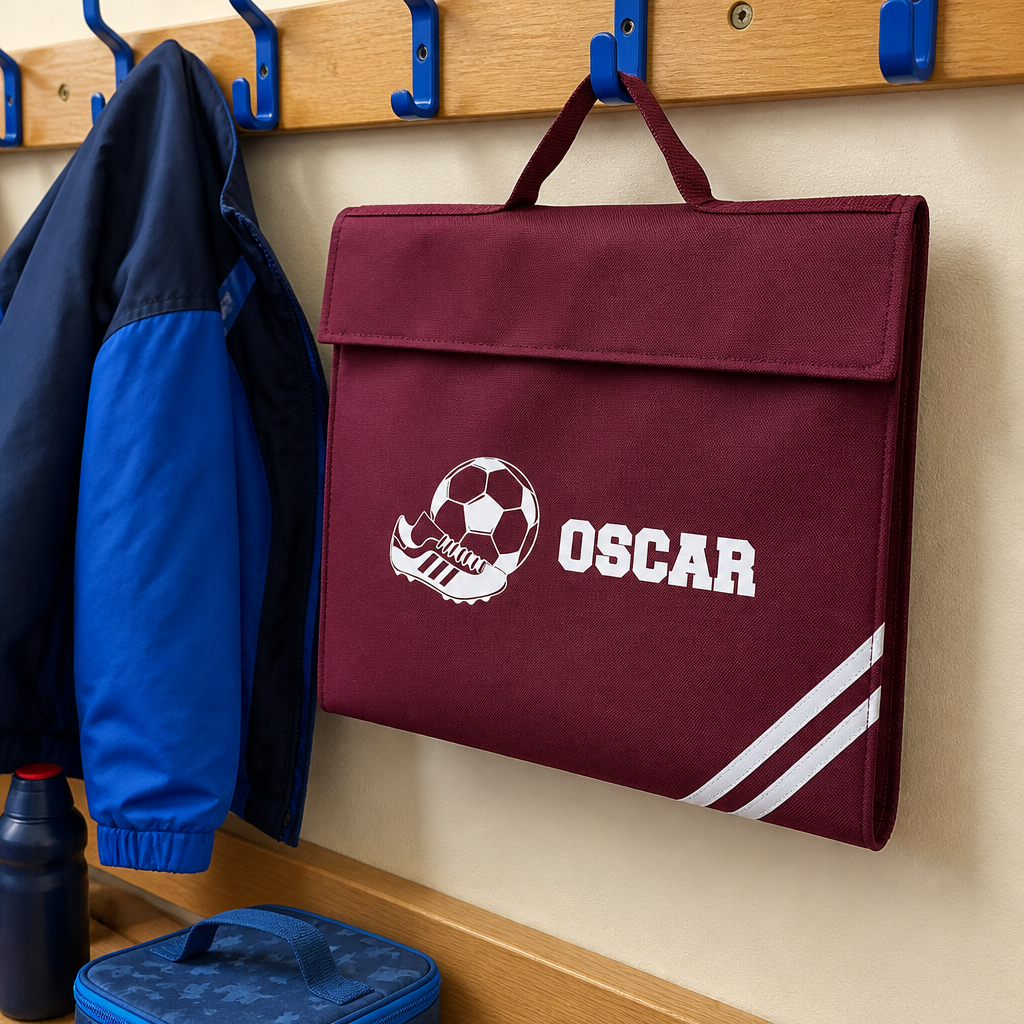 Personalised Football Burgundy School Book Bag with Name