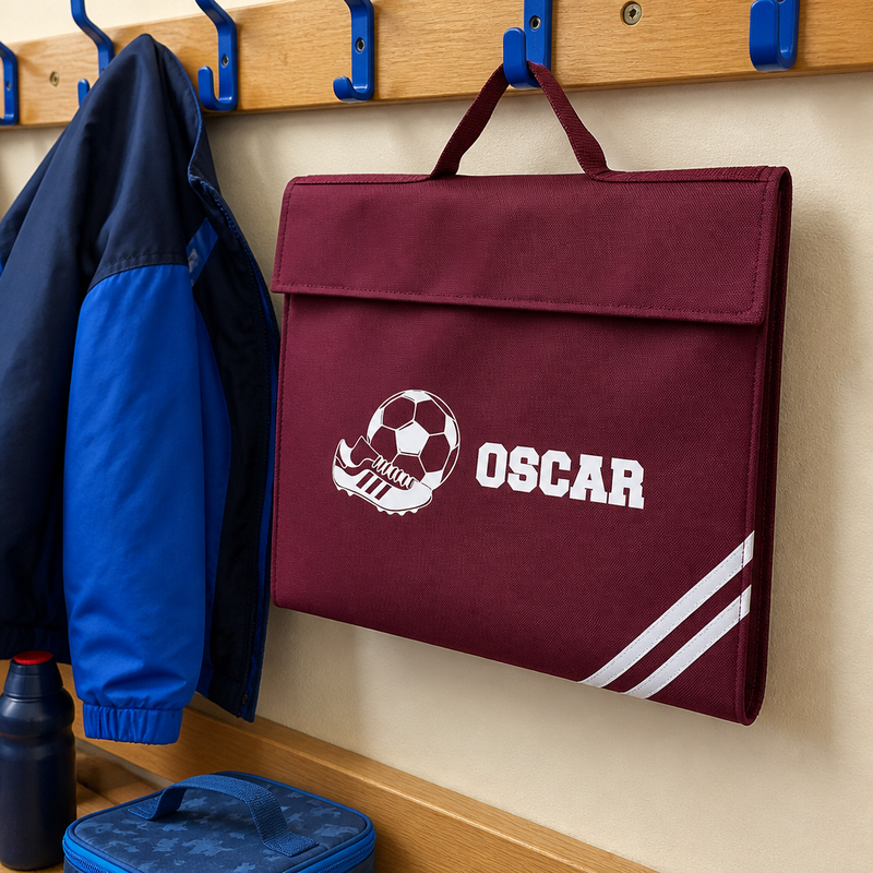 Personalised Football Burgundy School Book Bag with Name