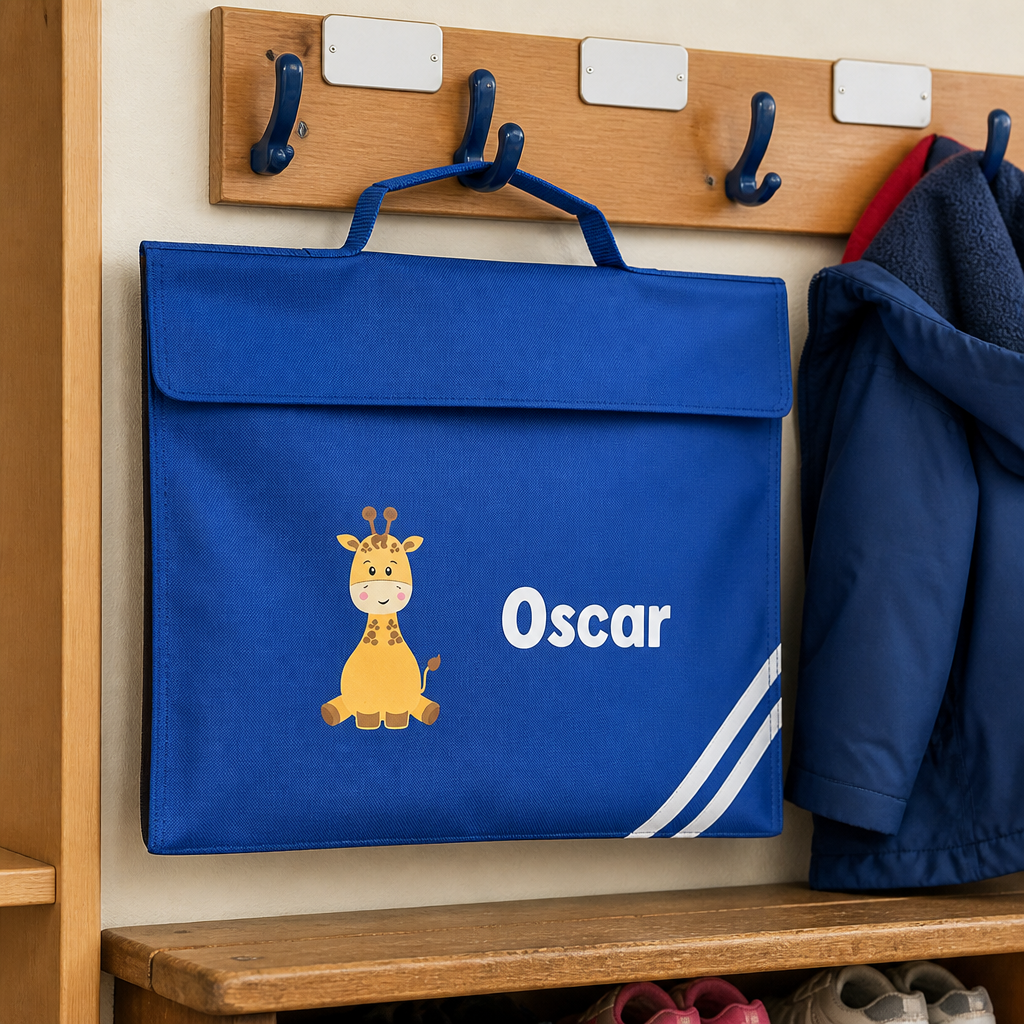 Personalised Blue Giraffe School Book Bag with Name