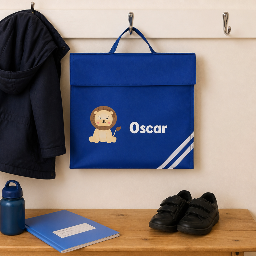 Personalised Cartoon Lion School Book Bag with Name - Blue