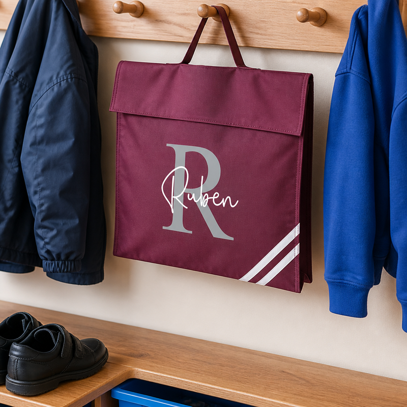Personalised Burgundy Initial and Name School Book Bag