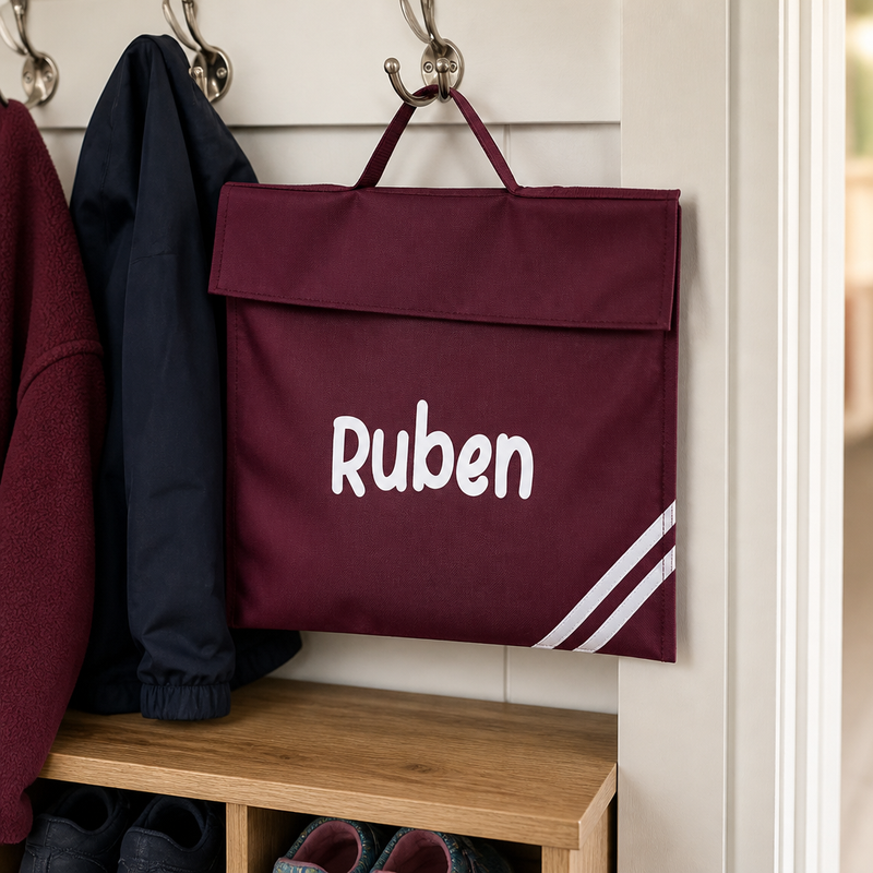 Personalised Burgundy Diagonal Stripe School Book Bag with Name