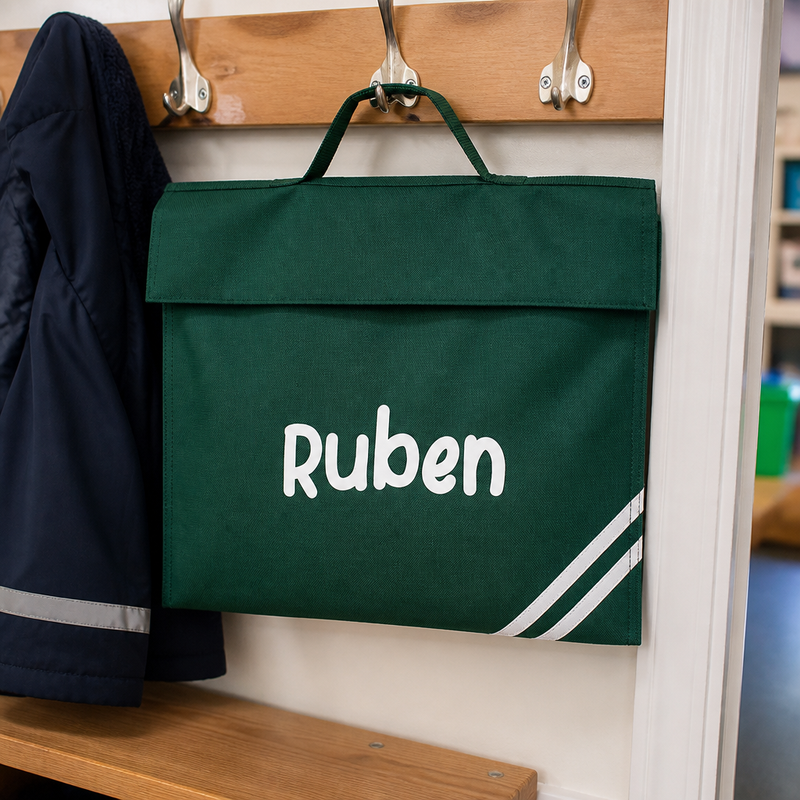 Personalised Dark Green Diagonal Stripes School Book Bag with Name