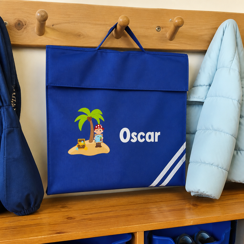 Personalised Pirate Island Treasure School Book Bag with Name