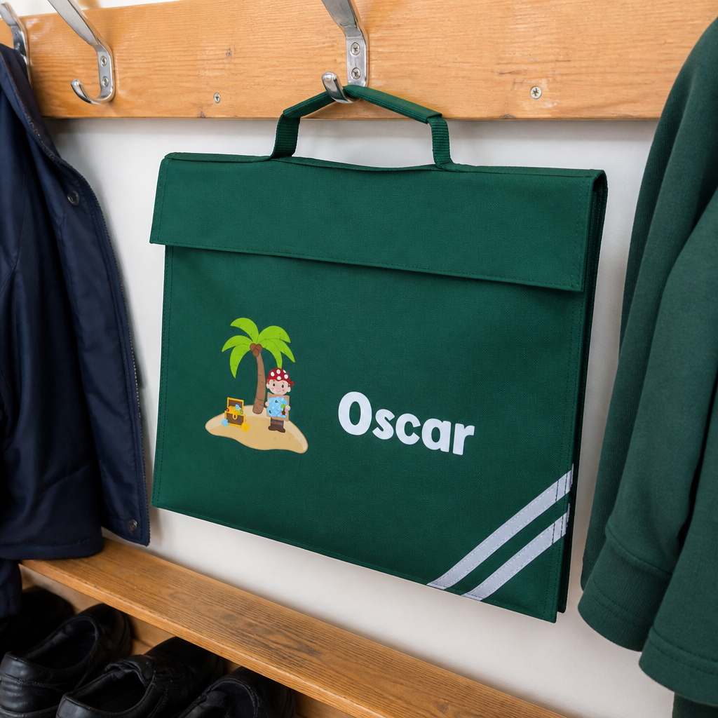 Personalised Pirate Island School Book Bag with Name - Green