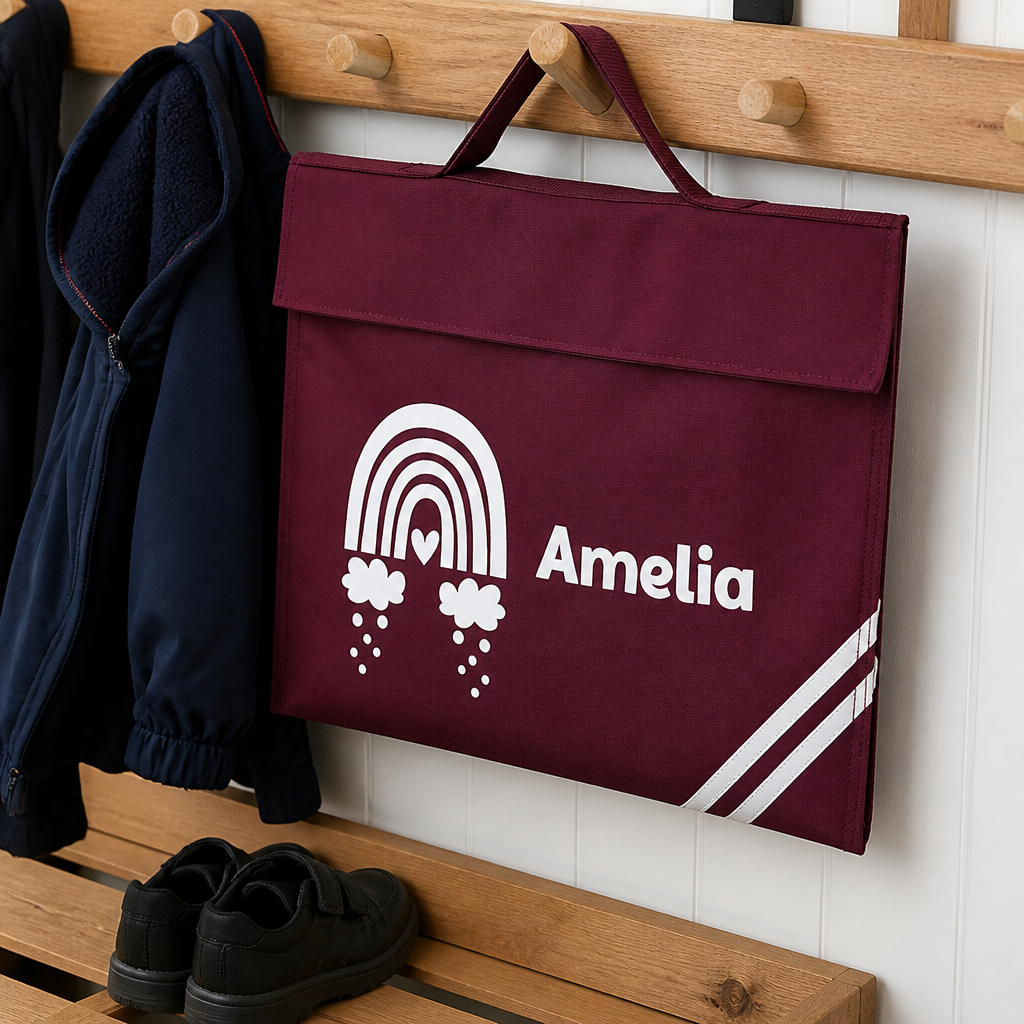 Personalised Burgundy Rainbow School Book Bag with Name