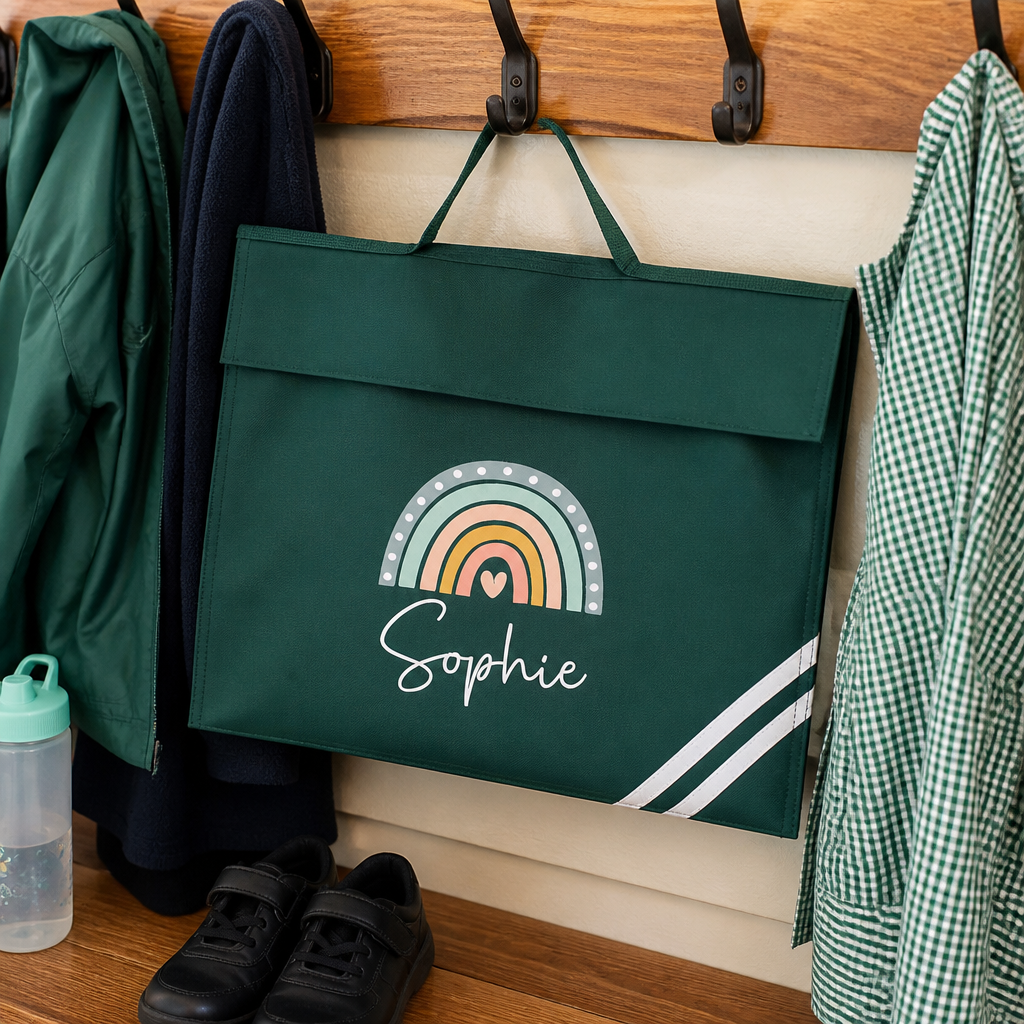 Personalised Boho Rainbow Heart School Book Bag with Name