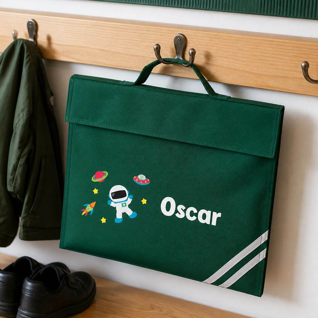 Personalised Space Green School Book Bag with Name