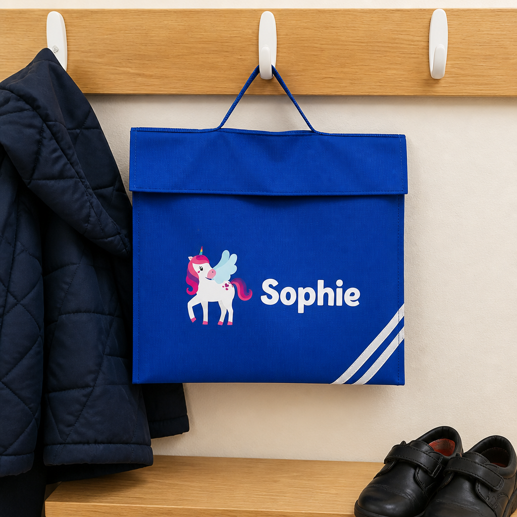 Personalised Unicorn Blue School Book Bag with Name
