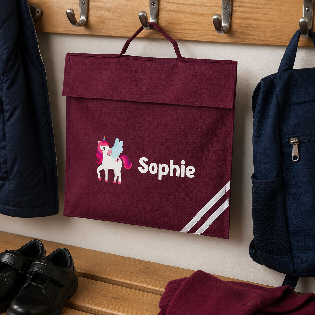 Personalised Winged Unicorn School Book Bag with Name