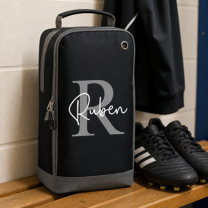 Personalised Grey Initial Kids Boot Bag with Name and Initial - Black - alternative view