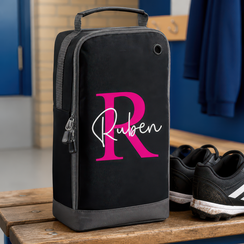 Personalised Pink Initial Kids Boot Bag with Name and Initial - Black - alternative view