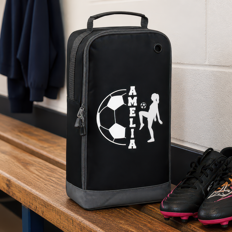 Personalised Girl Football Name Split Kids Boot Bag with Name - Black - alternative view