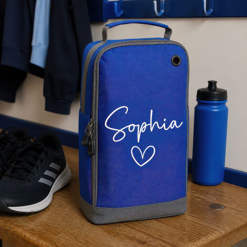 Personalised Name Heart Kids Boot Bag with Name - Blue - alternative view