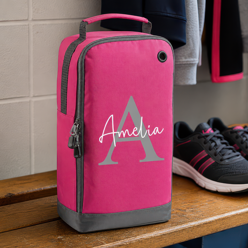 Personalised Grey Initial Kids Boot Bag with Name and Initial - Pink - alternative view