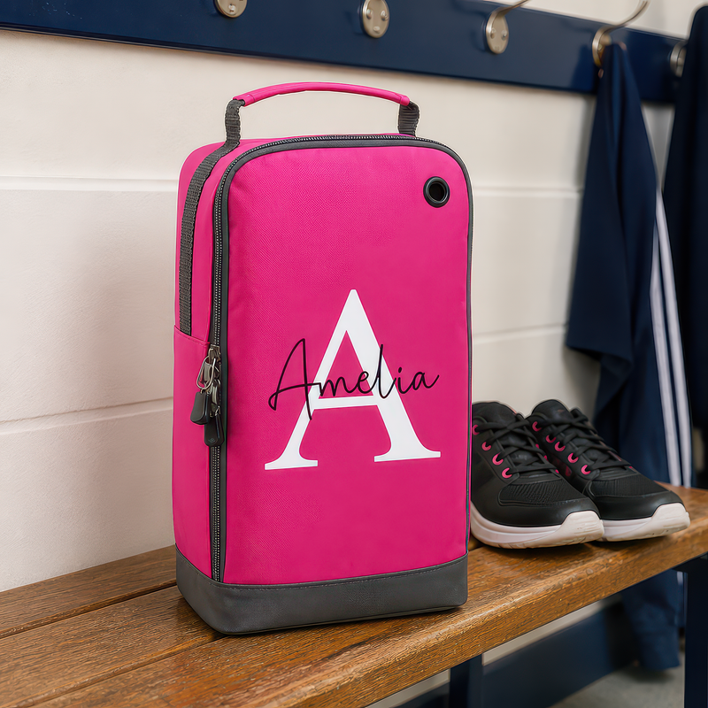 Personalised White Initial Kids Boot Bag with Name and Initial - Pink - alternative view