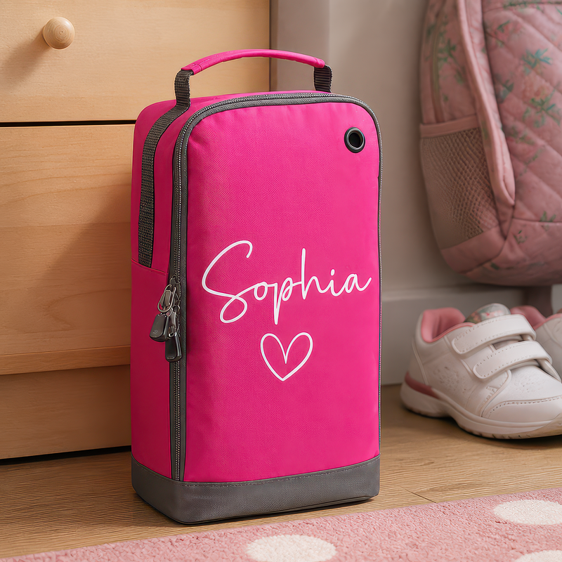 Personalised Name Heart Kids Boot Bag with Name - Pink - alternative view