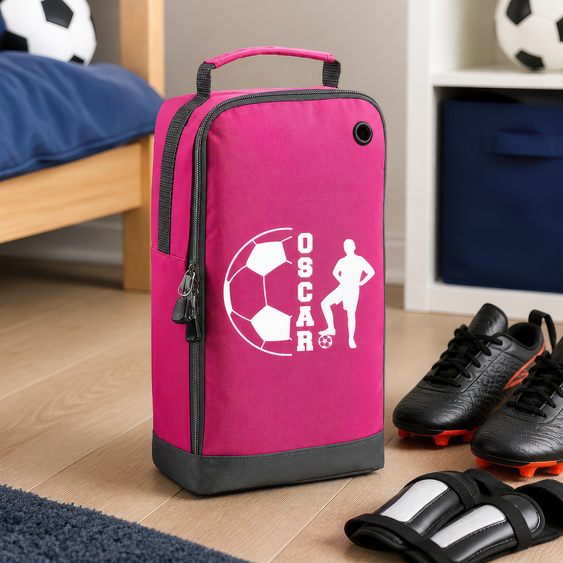 Personalised Football Name Split Kids Boot Bag with Name - Pink - alternative view