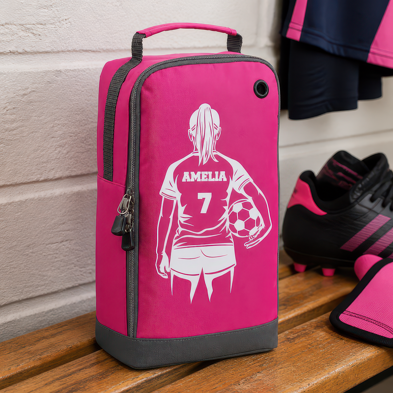 Personalised Girl Shirt + Number Kids Boot Bag with Name and Number - Pink - alternative view