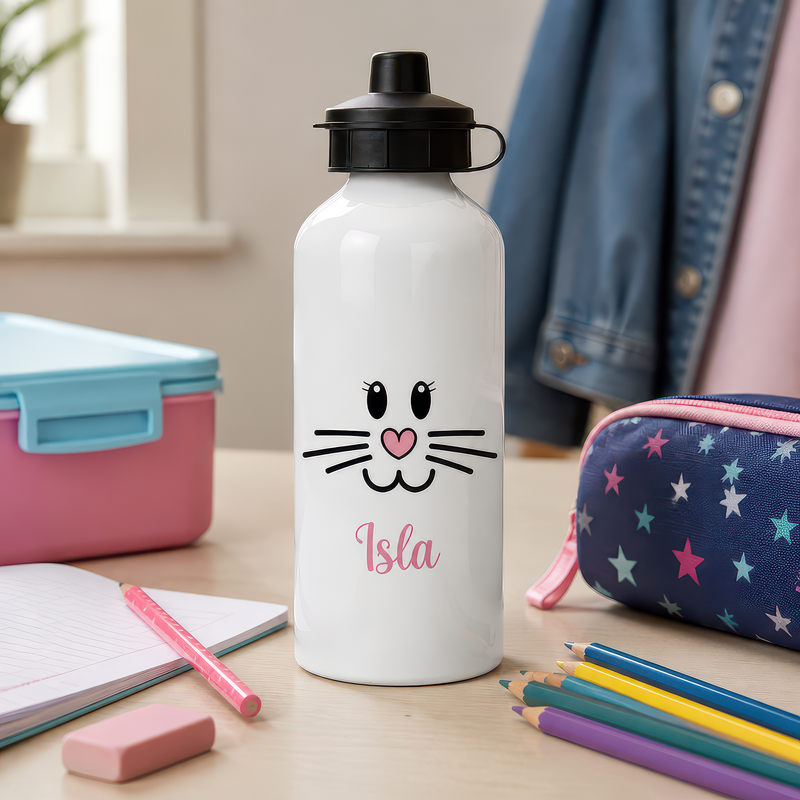 Personalised Pink Rabbit Face Water Bottle - alternative view