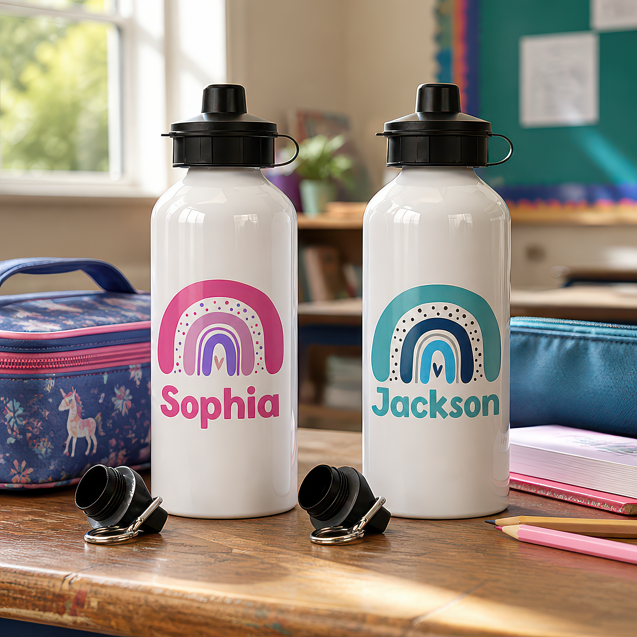 Personalised Modern Rainbow Water Bottle