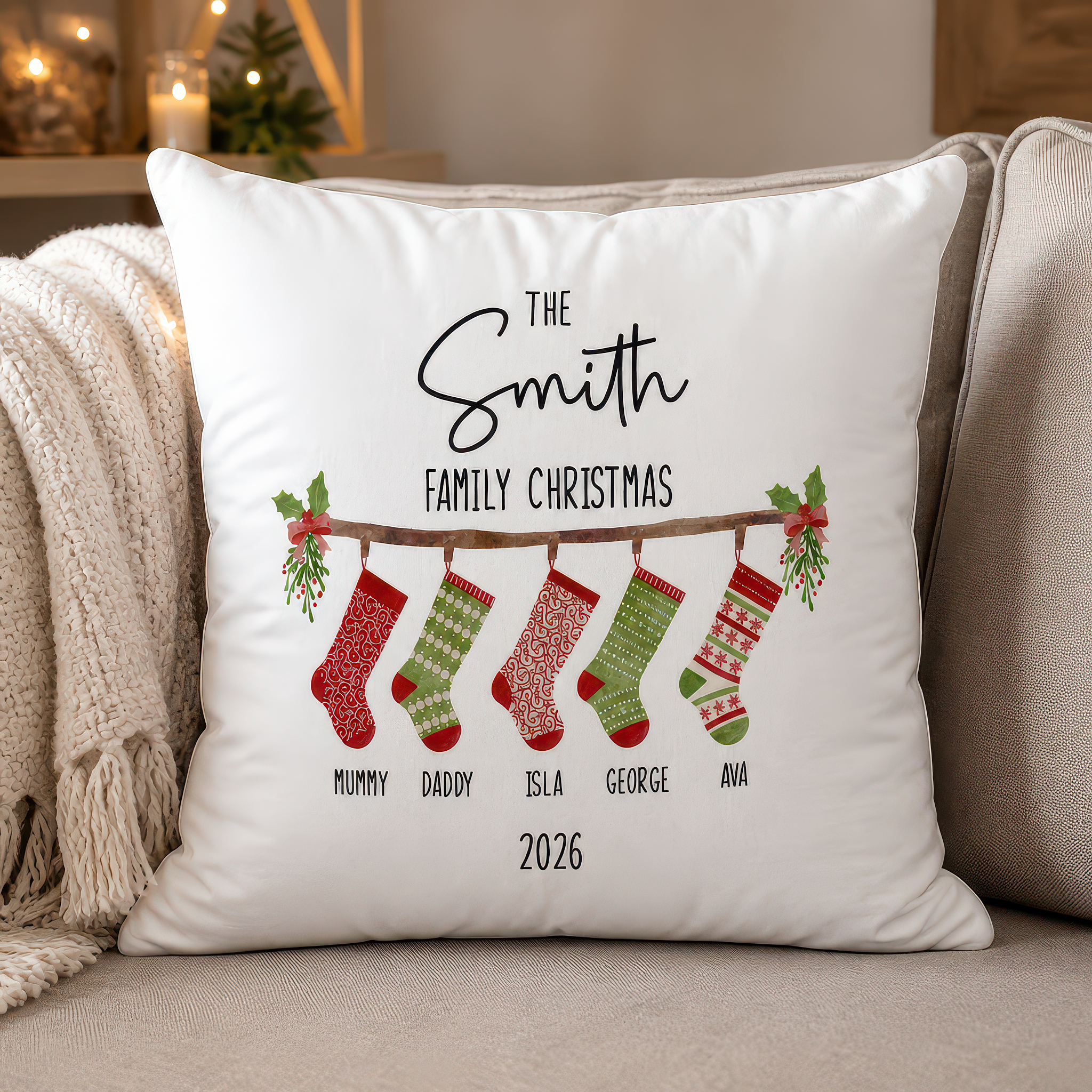 Personalised Family Christmas Stocking Cushion