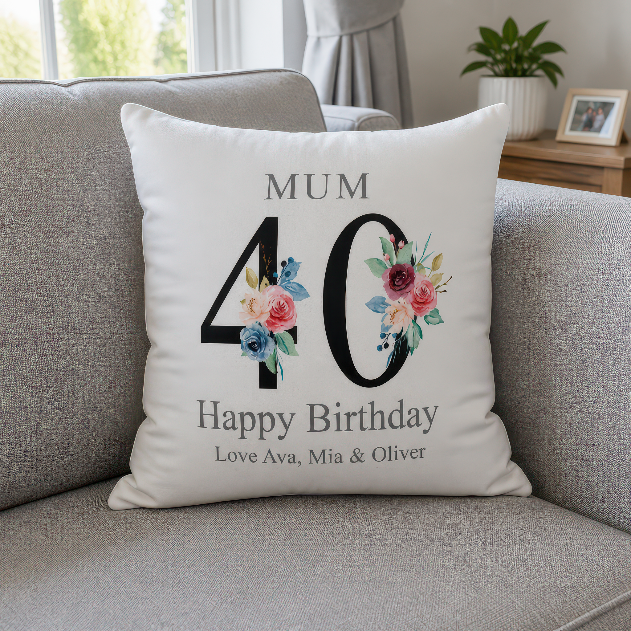 Personalised Mum 40th Birthday Cushion with Names