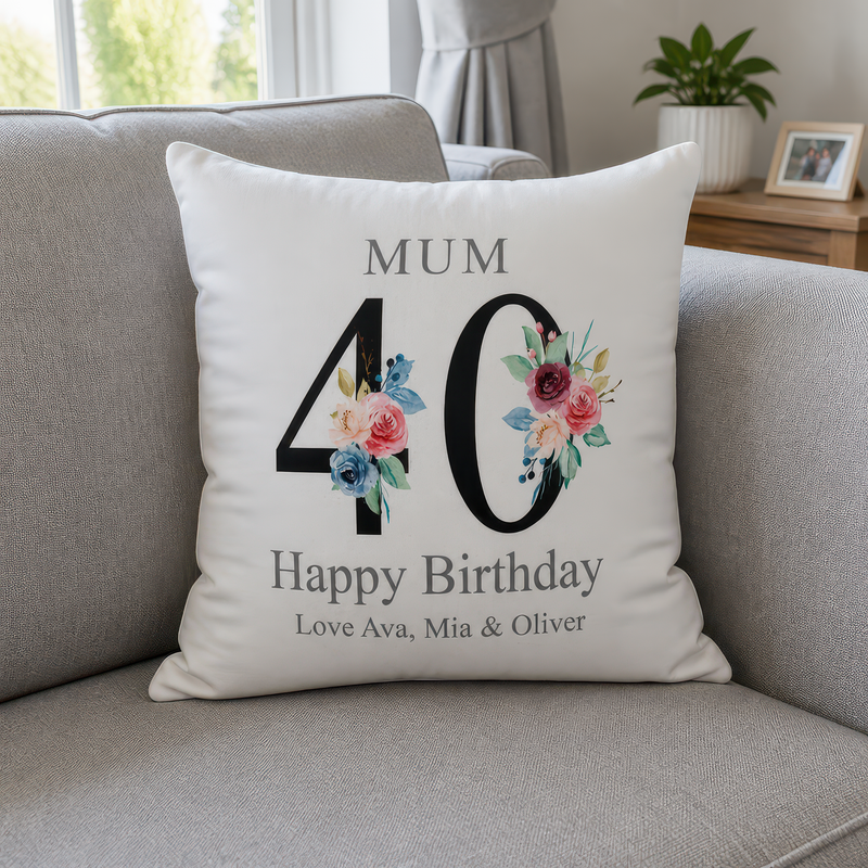 Personalised Mum 40th Birthday Cushion with Names