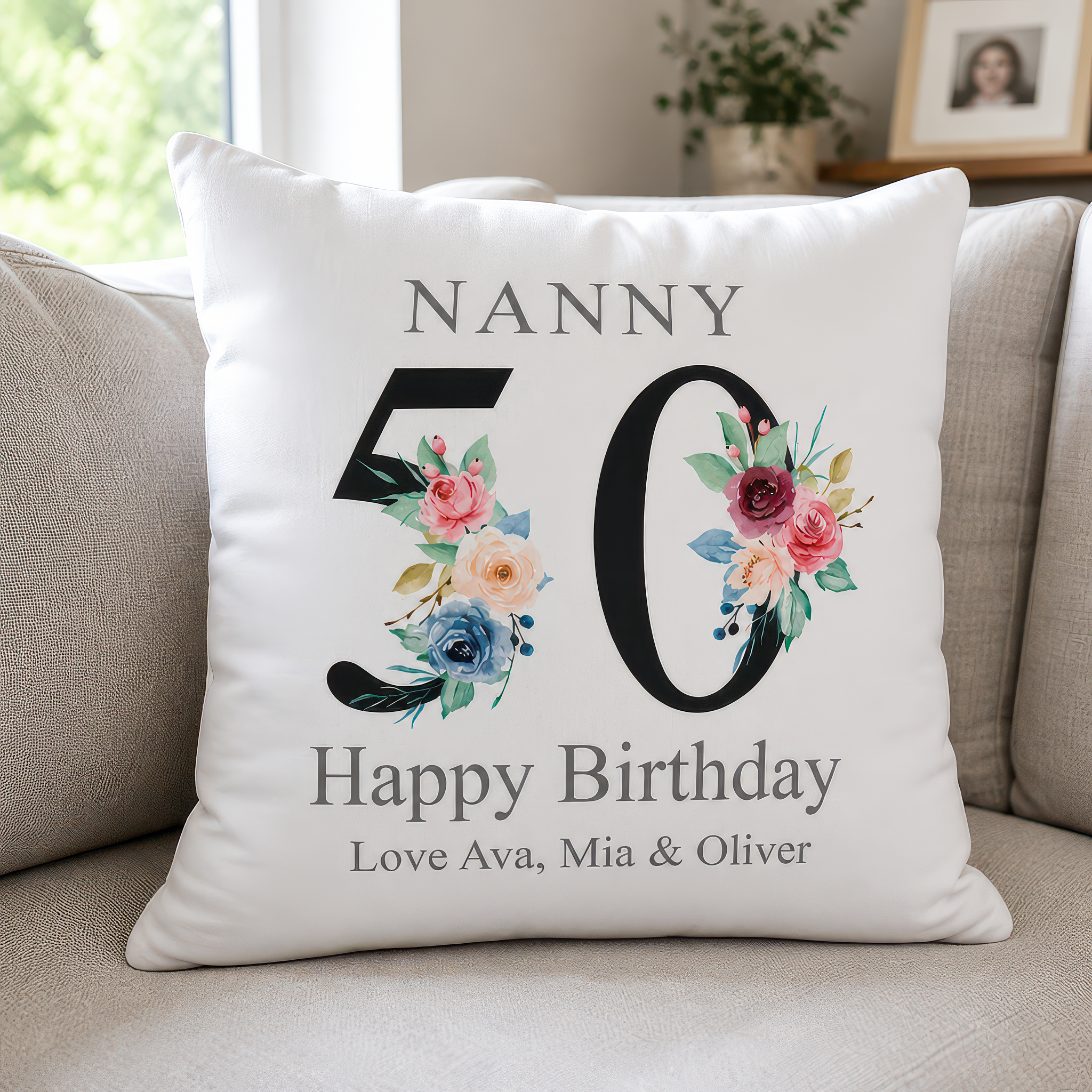 Personalised Nanny 50th Birthday Cushion with Names