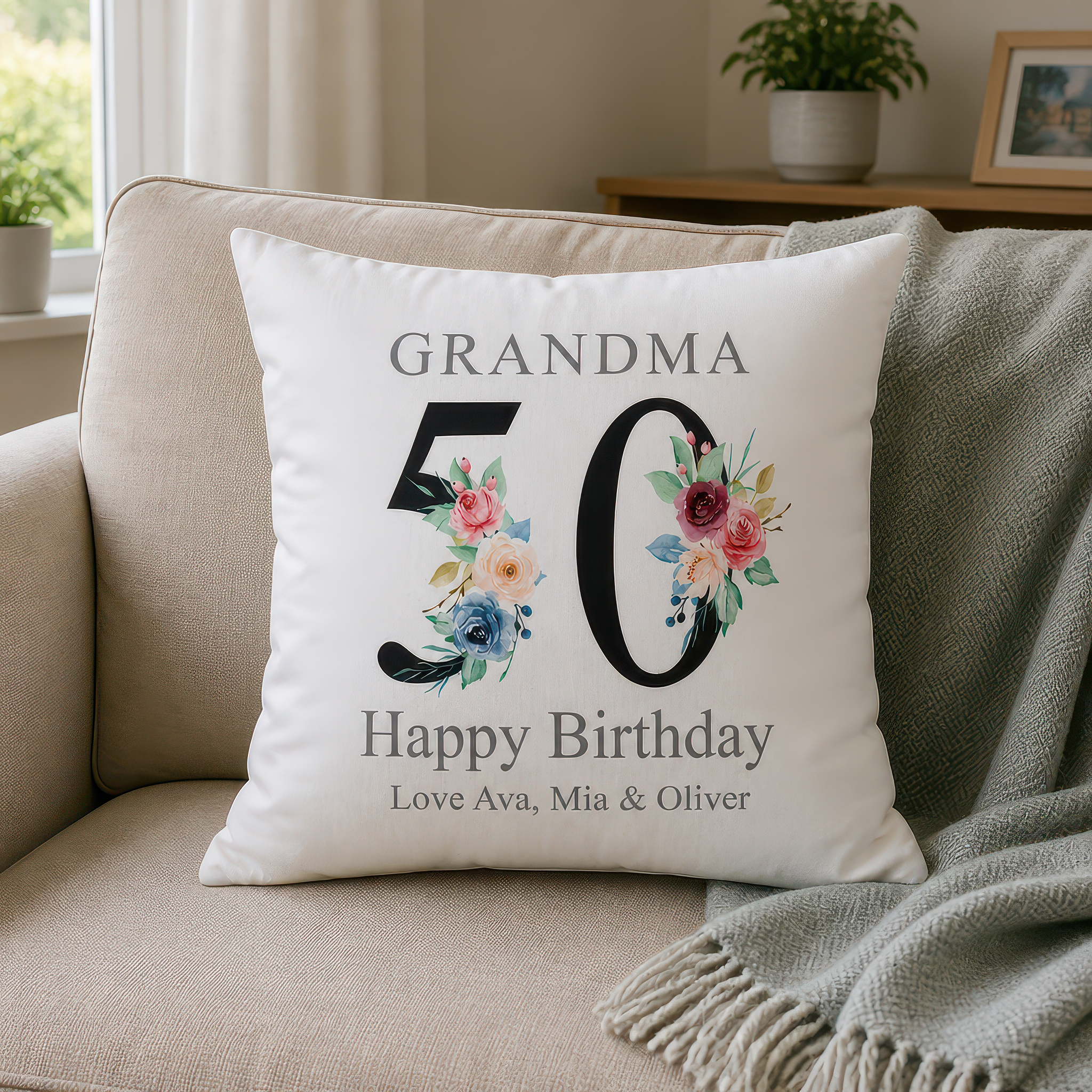 Personalised Nanny 50th Birthday Cushion with Names