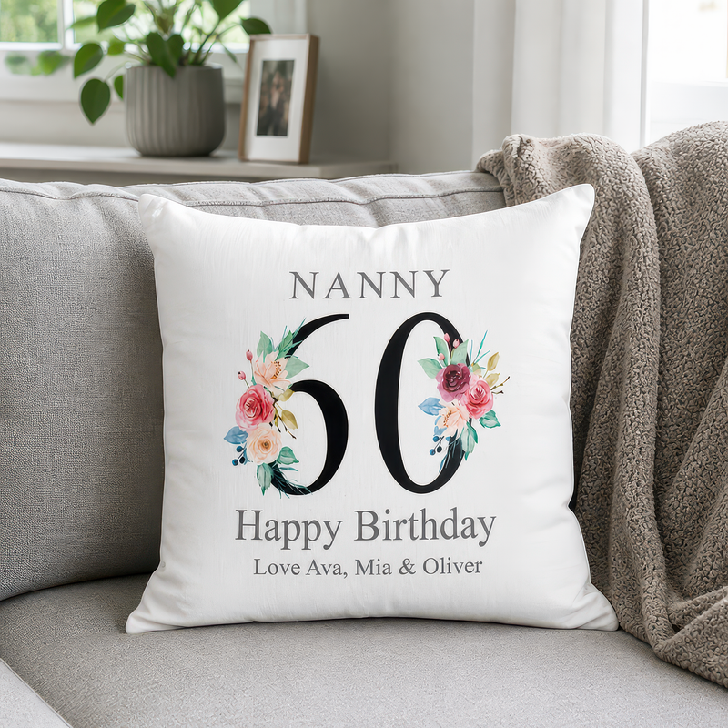 Personalised Nanny 60th Birthday Cushion with Names