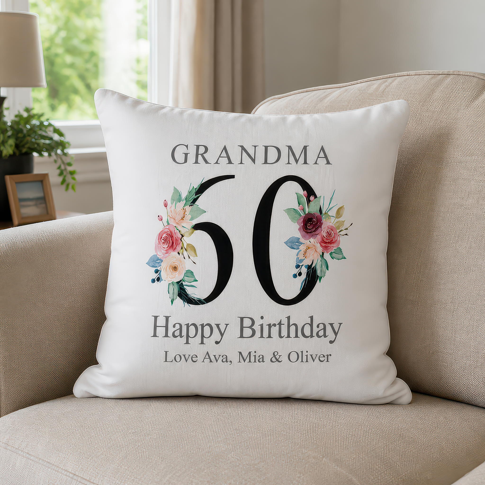 Personalised Nanny 60th Birthday Cushion with Names