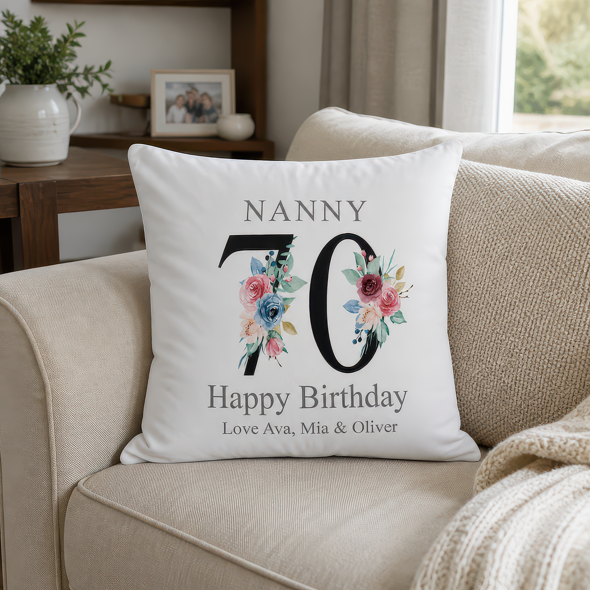 Personalised Nanny 70th Birthday Cushion with Names