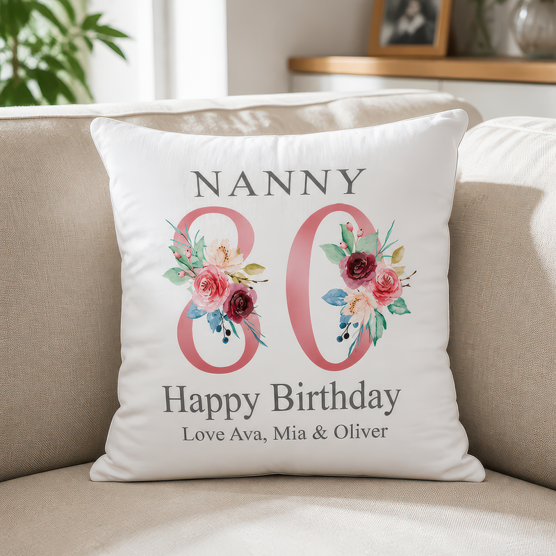 Personalised Nanny 80th Birthday Cushion with Names
