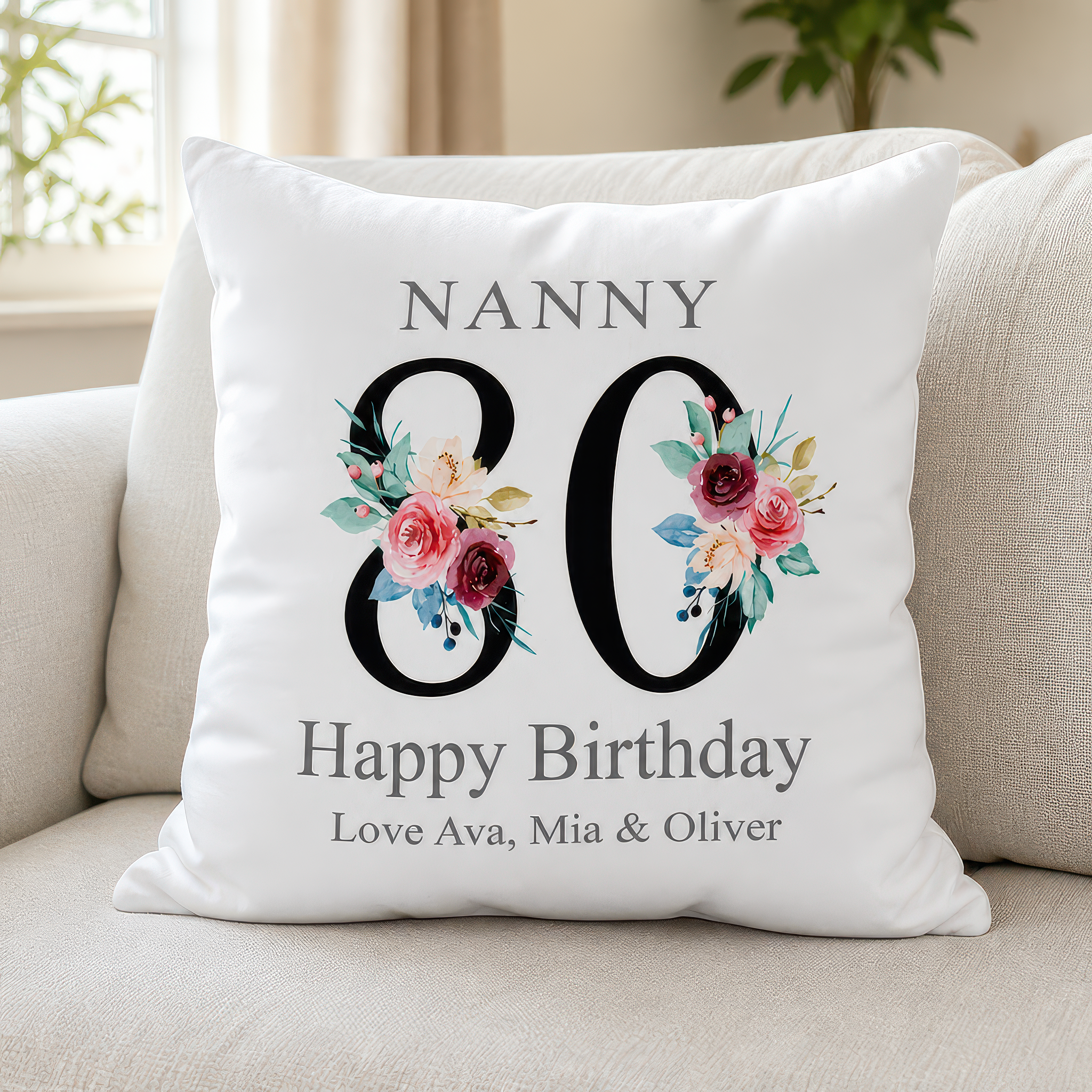 Personalised Nanny 80th Birthday Cushion with Names