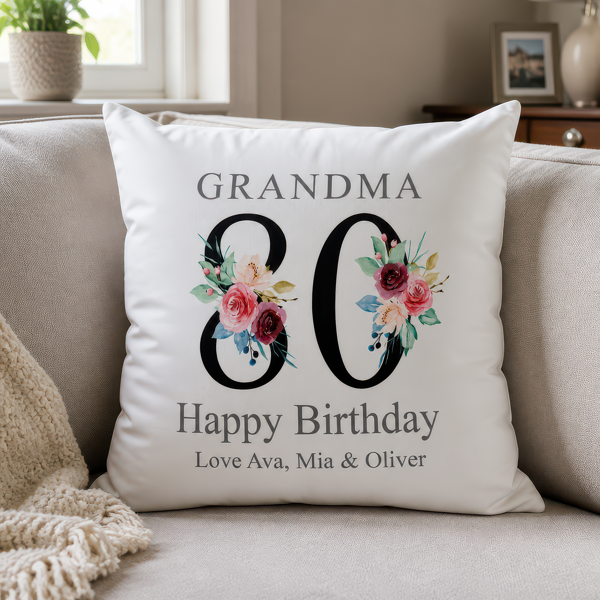 Personalised Nanny 80th Birthday Cushion with Names