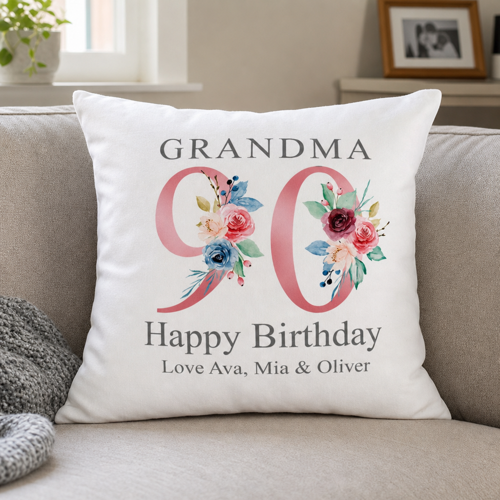 Personalised Nanny 90th Birthday Cushion with Names