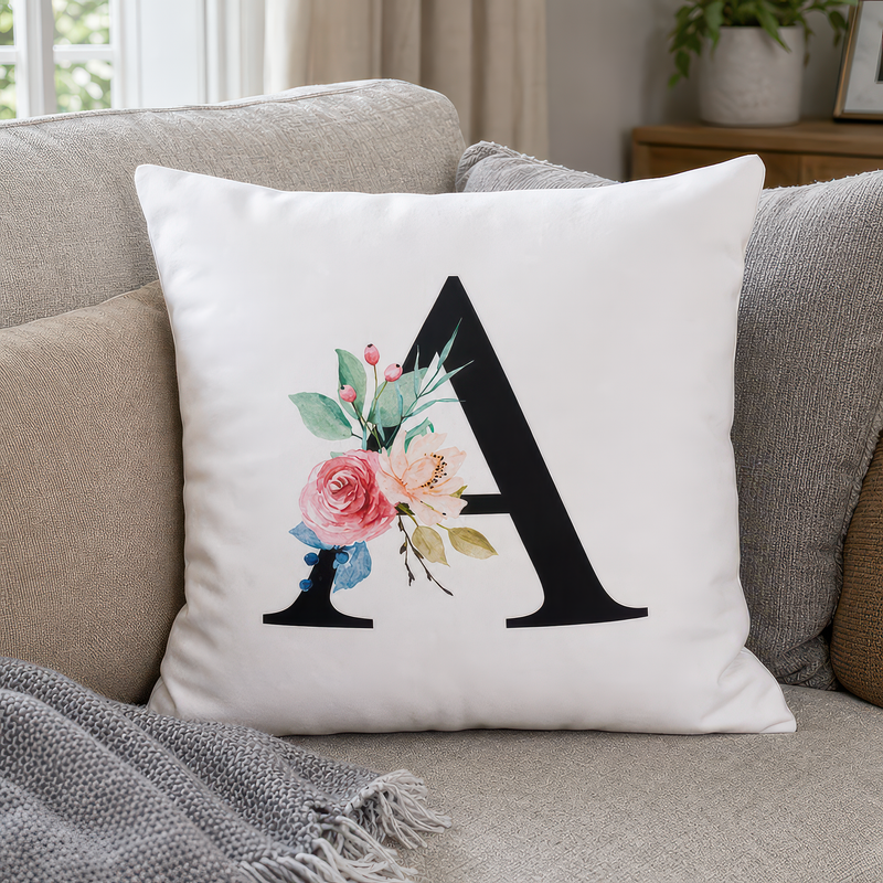 Personalised Black Floral Initial Cushion with Insert - alternative view